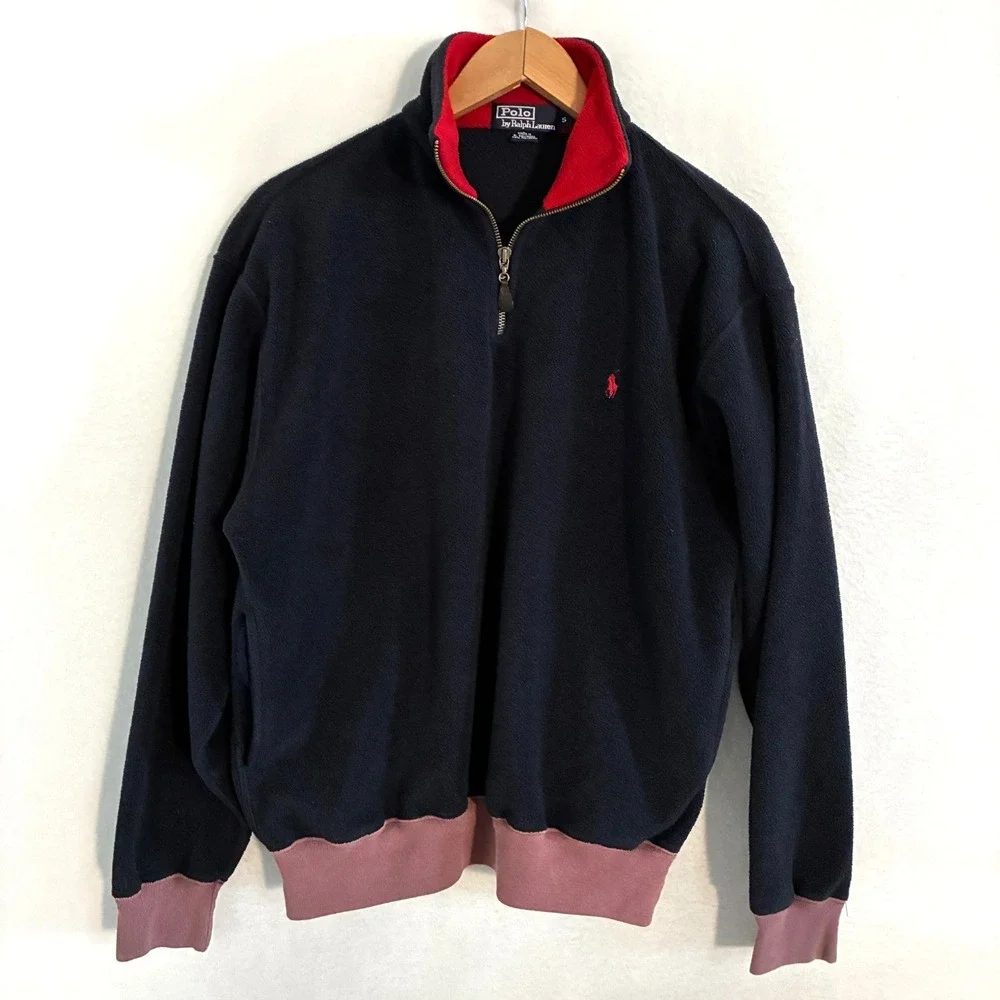 Vtg Polo Ralph Lauren 1/4 Zip Fleece Pullover Sweater Men‎ Size S Mock Neck Prep